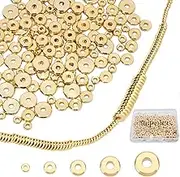 MAPOIEU 200pcs 14K Gold Flat Spacer Beads,Disc Spacer Beads,Gold Plated Solid Rondelle Brass Beads,Gold Heishi Beads for DIY Bracelet Necklace Jewelry Making (3mm, 14K Gold)