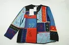 Indigo Moon Jacket Women Large Colorful Patchwork Colorblock Glass Button Front