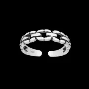 TJS 925 Sterling Silver Toe Ring Chain Link Oxidised Adjustable Body Jewellery