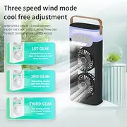 Portable Dual Head Mist Fan with Humidifier, USB Rechargeable Cooling Fan with 3 Speeds and LED Light for Home Office Travel