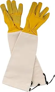 Kings County Tools Long Garden Gloves for Men and Women - Breathable Canvas and Thorn Proof Leather Gardening Gloves-Arm Guard Gauntlet for Pruning Planting Rose Cactus or Blackberry (Medium)