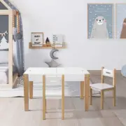 Kids Table and Chair Set Children's Furniture Activity Play Desk White Natural