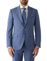 [Dom Bagnato] Tailored Fit Stefano Bold Blue Check Wool Suit Jacket Blue