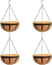 LaLaGreen Outdoor Hanging Baskets for Plants (4 Pack, 16 Inch) Black Large Hanging Planter with Coco Liner, Flat Iron Plant Pot Metal Flower Pots Deck Patio Porch Garden Balcony Outside Decoration