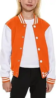 [ACEFAST INC] Kids Baseball Jacket School Varsity Uniform Casual Sweatshirt Girls Sweater Jacket Baseball Solid Color