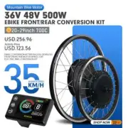 36V 48V 500W MTB Electric Bicycle Front Rear Brushless Gearless Hub Motor Wheel