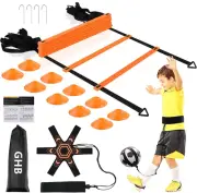Pro Agility Ladder Soccer Kick Trainer Set 20Ft 12 Rung 10 Cones and 4 Stakes Sp