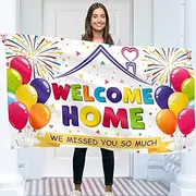 Welcome Home Banner - Welcome Back banner - Welcome Home decorations - 5ft x 3ft with picture of Welcome Home Balloon - Vivid Digital Print - 110Den Thick polyester - Double Seam (White)