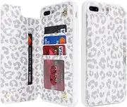 Cavor for iPhone 7 Plus Case Vertical Flip Cover for iPhone 8 Plus Wallet Cases PU Leather Kickstand with Card Slots Holder Magnetic Clasp Protective Phone Cover for Women Girl Men-White Leopard