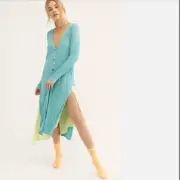 Free People NWT Skinny Mini Duster Long Sleeve Cardigan Aqua Light XS