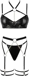 [CUPSHE] Pu Leather Strappy Underwire Garter Belt Sexy Lingerie Set One Piece Teddy BodySuit