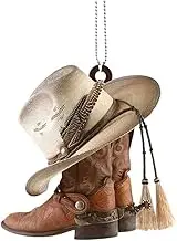 Car Rear View Mirror Pendant, Personalized Cowboy Boots and Hats Flat Acrylic Car Hanging Ornament Charm Auto Interior Rearview Decor Automotive Interior Mirrors Interior