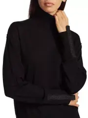 BURBERRY BLACK NABUNA LOGO CUFF MERINO WOOL SILK TURTLENECK PULLOVER SWEATER S