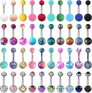 [EVELICAL] 24-50Pcs 14G Stainless Steel Belly Button Rings for Women Girls CZ Screw Navel Bars Body Piercing Jewelry