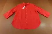Chicos Womens 12 Watermelon Punch No Iron Linen 3/4 Sleeve Button Front Top NWT