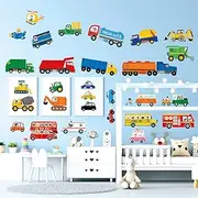 DECOWALL DSL-8064 Transport and Vehicles Wall Stickers Decals for Kids Toddler Bedroom Decor car Boys Truck Construction Room Peel and Stick Excavator fire Truck Nursery Living Baby Gift