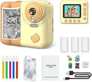 Kids Camera Instant Print, 1080P HD Digital Video Cameras, Portable Camera, Children's Camera, Kids Instant Cameras That Print Photos, Portable Toy for 3-10 Year Old Girls Boys(Yellow No Memory Card)