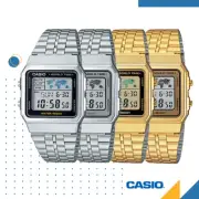 GENUINE Casio A500 Classic Retro Stainless Steel Digital Watch Silver Gold Alarm