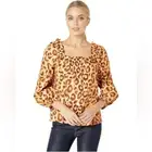 NWT Kate Spade panthera leopard print square neck cotton blouse top Size S