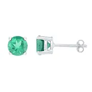 14k White Gold Round Created Emerald Solitaire Earrings 2 Cttw