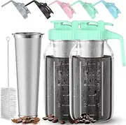 [AHOMSEL] Cold Brew Coffee Maker Jar - 2 Pack 64 oz Glass Cold Brew Maker with Handle, Stainless Steel Filter & Leak-Proof Lid, Heavy Duty Cold Brew Pitcher for Iced Coffee, Sun Tea, and Milk
