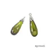 2 Sterling Silver Olive Green CZ Teardrop Pendant Earring Charm Beads #51550