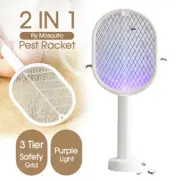 2 In 1 Electric USB Rechargable Racket Fly Swatter Mosquito Insect Killer Zapper