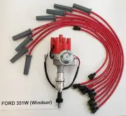 FORD 351W WINDSOR SMALL FEMALE CAP HEI DISTRIBUTOR + 8.5mm RED SPARK PLUG WIRES