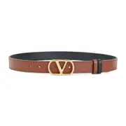 [Valentino Garavani] Valentino Garavani-Deep Caramel Brown Calf Leather H. 30 Reversible Belt-Uomo 85 CM