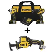 DEWALT Hammer Drill/Impact Driver Combo Kit 20V MAX Cordless + Reciprocating Saw