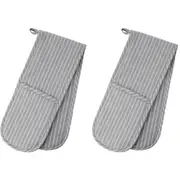 2x Davis & Waddell Taste Butcher Double Oven Glove Mitt 90x18cm Grey/WHT Stripe