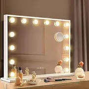 Simplus Vanity Makeup Mirror with Lights Hollywood LED Mirrors Stand, Smart Touch Control Screen, 14 Dimmable LED Lights Stable Base White, 50x42cm