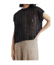 sequin-embellished striped silk T-shirt XS black