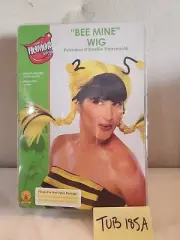 Bee Mine Wig Bumble Black Yellow Pigtails Dress Up Halloween Costume Accessory