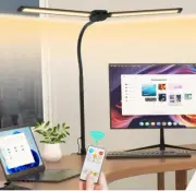 LED Desk Lamp for Home Office, Double Head Computer Desk Lights with Clamp & ...