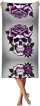 YANYU Purple Rose Skull Print Bathroom Towels Beach Towel Oversized for Adults Quick Dry Lightweight for Summer