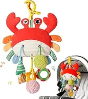 Baby & Toddler Toys, Soft Plush Crab Baby Sensory Toys with Rattle and Multiple Textures, Interactive Hanging Toy for Stroller or Car, Newborn Infant Gift