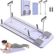 Foldable Multifuctional Pilates Board, Pilates Reformer Set, Automatic Rebound Ab Roller Board Foldable Abdominal Board Exercise Machine for Home with Elbow Support and Resistance Bands Purple
