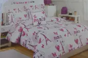 4 pc Cloud 9 Paris with Love Twin Comforter, Sham, Deco Pillow & Decal Set NIP