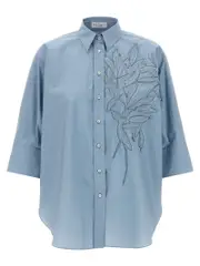 [Brunello Cucinelli] Brunello Cucinelli-Intarsia Shirt Camicie Celeste-Donna XS