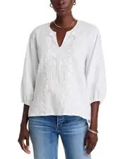 Johnny Was Split Neck Linen Blouse