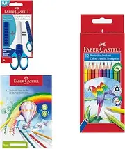 Faber-Castell 205075 Creative Set with Scissors, Colouring Pencils and Drawing Pad, 14 Pieces, for Children