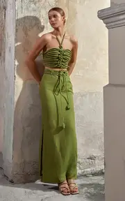 [Andres Otalora] Ayla Knotted Linen Crop Top