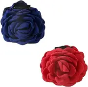 Hair Claw Fashion Rose Flower Women Accessories Barrette (Big Red+Navy Blue, One Size)