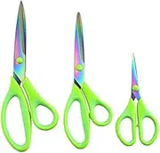 LORJE Premium Tailor Scissors Titanium Soft Grip Sewing Scissors Set for Fabric Leather Dressmaking Crafting sewing household scissors set(1 Set of 3) (Light green)
