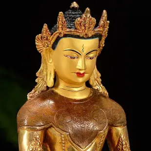熱銷 -覺臥佛釋迦牟尼佛十二歲等身像密宗供奉尼泊爾銅半鎏金雕花佛像