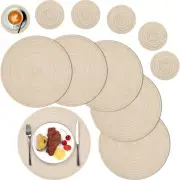 Set of 6 Round Placemats and Coasters Braided Woven Place Mats Washable Heat
