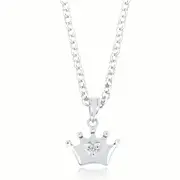 My First Diamond Kids Sterling Silver Round Brilliant Cut Diamond Set Crown Necklace