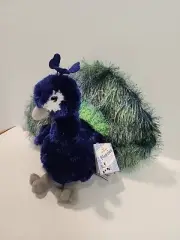 Aurora Peacock Plush Stuffed Animal Blue and Green Tail Feathers 8”