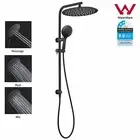 12" Matte Black Dual Shower Head Set 3 Mode Handheld Brass Sliding Rail Diverter